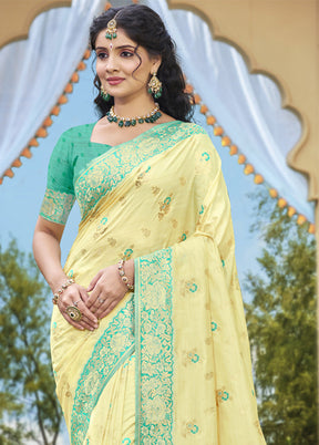 Light Yellow Spun Silk Saree With Blouse Piece