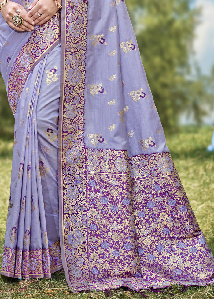 Purple Spun Silk Saree With Blouse Piece