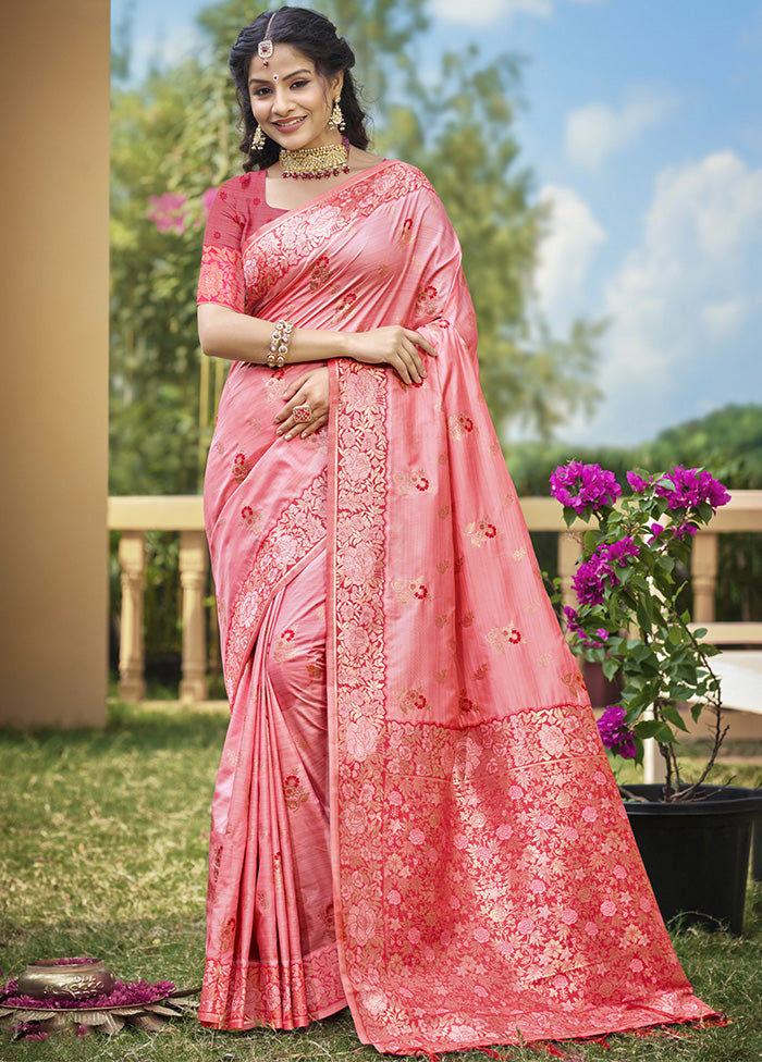 Light Pink Spun Silk Saree With Blouse Piece