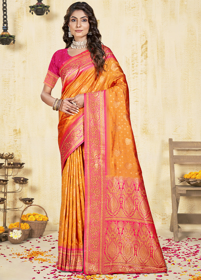 Orange Dupion Silk Saree With Blouse Piece