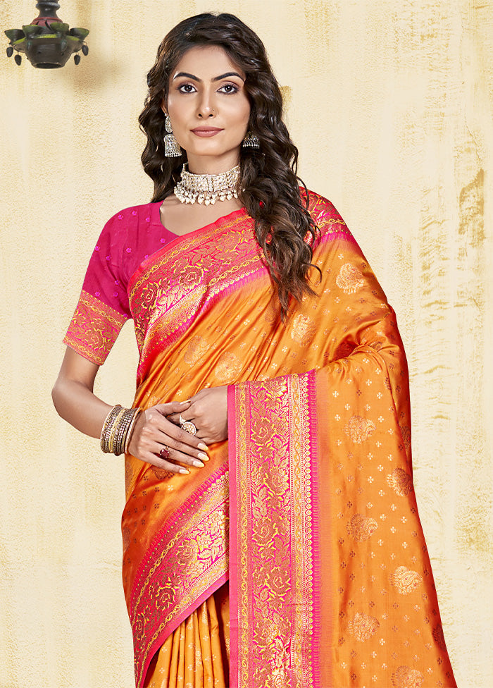 Orange Dupion Silk Saree With Blouse Piece