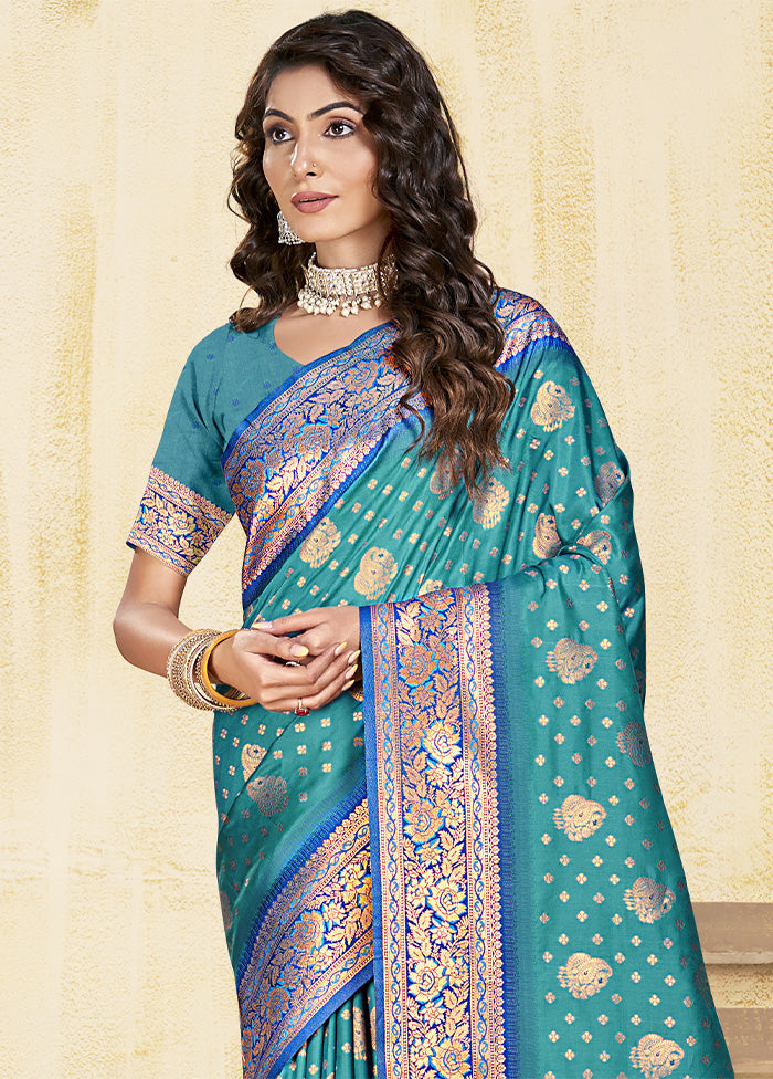 Sky Blue Dupion Silk Saree With Blouse Piece