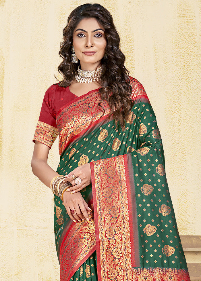 Dark Green Dupion Silk Saree With Blouse Piece