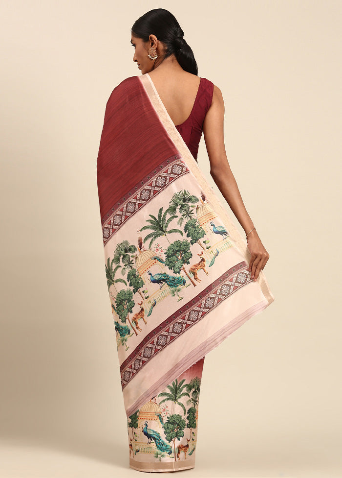 Maroon Cotton Saree With Blouse Piece