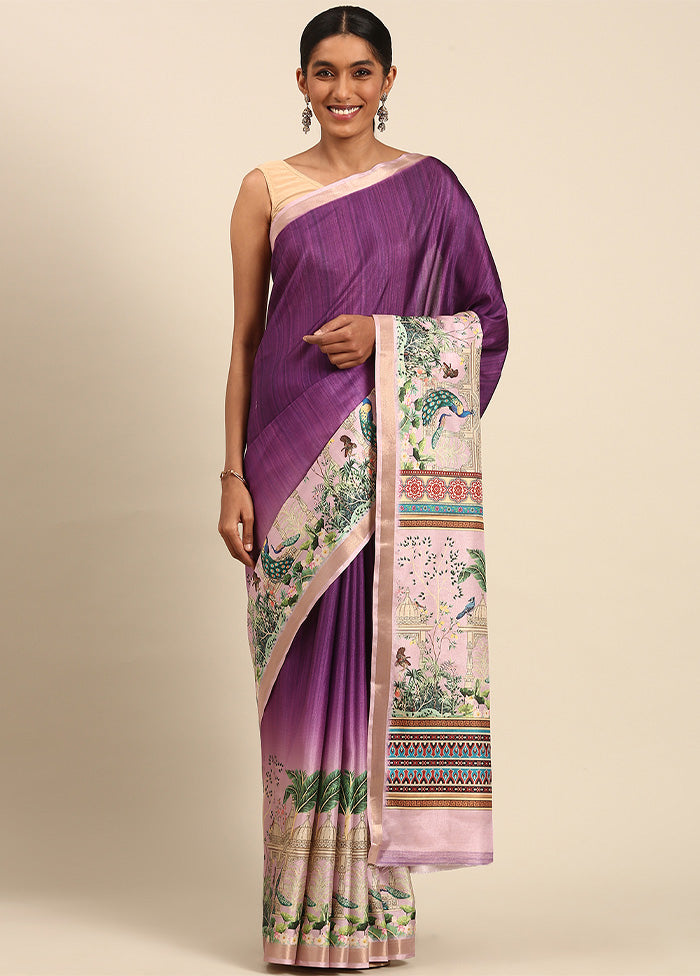 Purple Cotton Saree With Blouse Piece