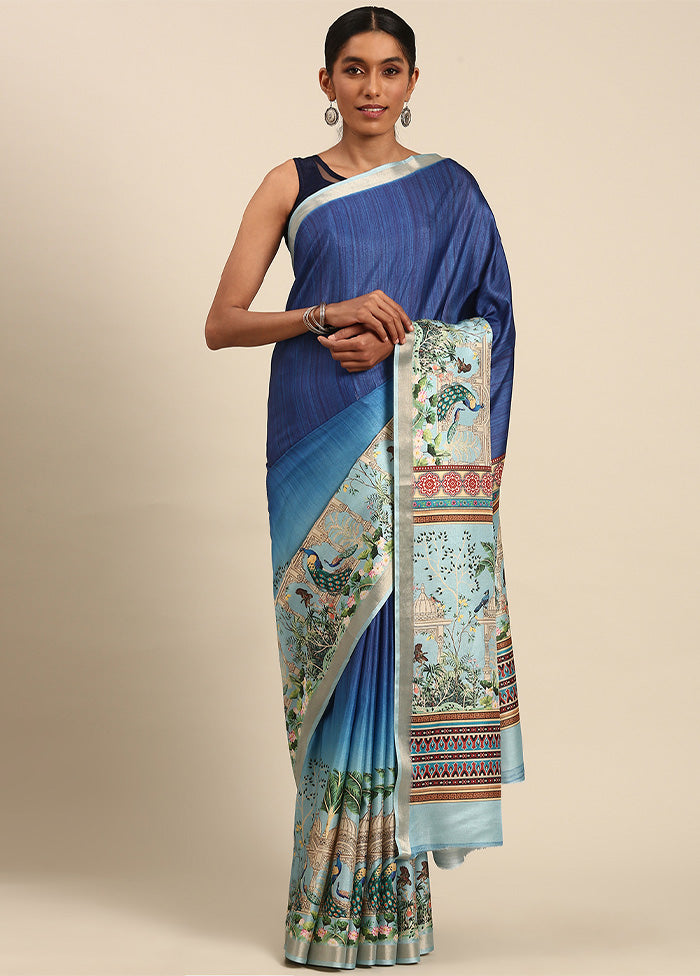 Blue Cotton Saree With Blouse Piece