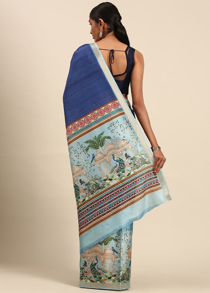 Blue Cotton Saree With Blouse Piece