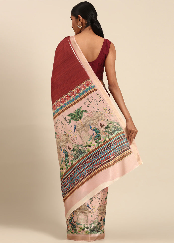 Maroon Cotton Saree With Blouse Piece