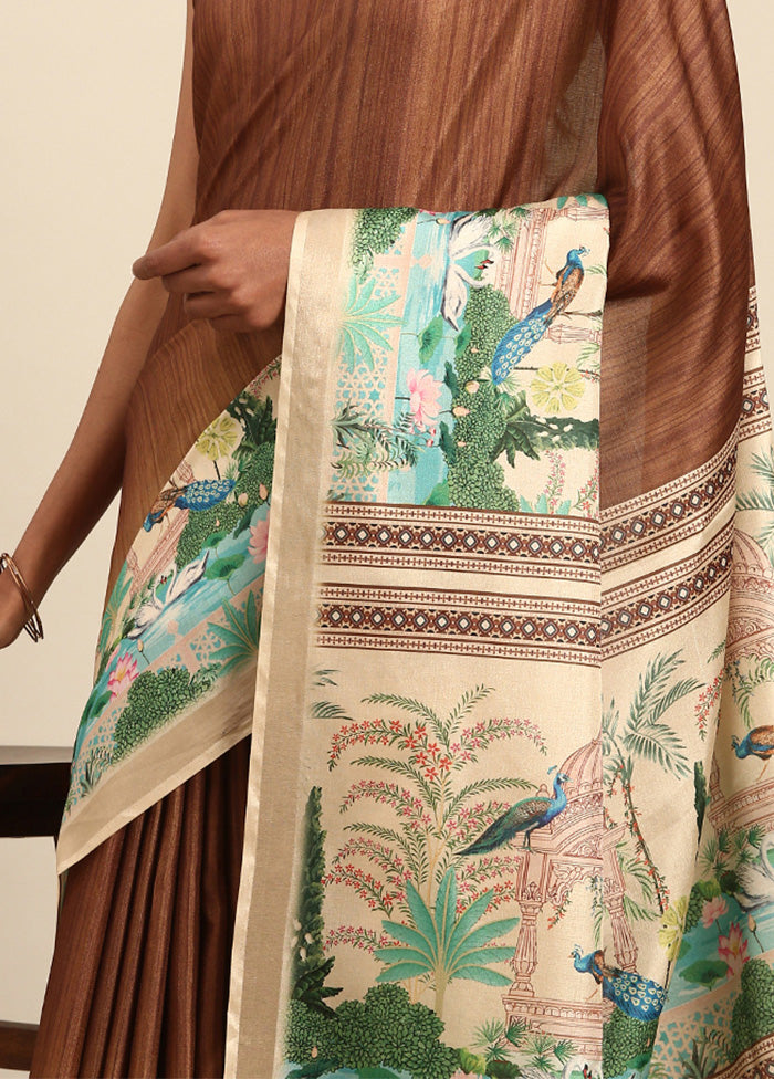 Brown Cotton Saree With Blouse Piece