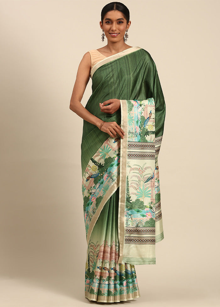 Green Cotton Saree With Blouse Piece