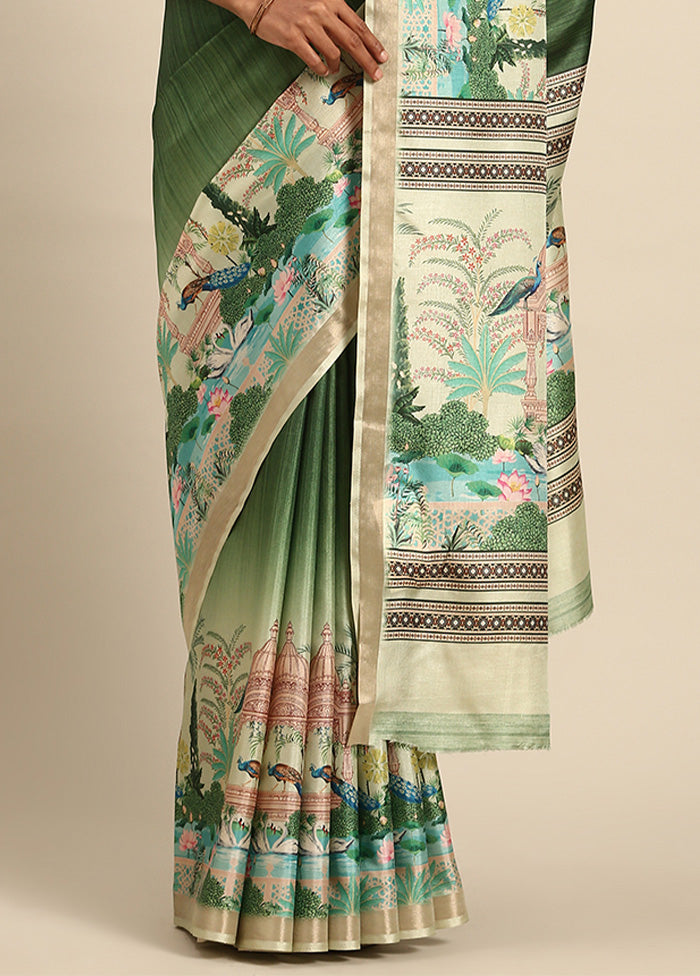 Green Cotton Saree With Blouse Piece