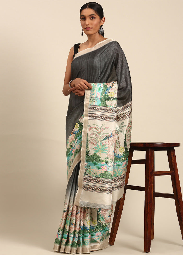 Grey Cotton Saree With Blouse Piece