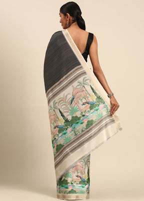 Grey Cotton Saree With Blouse Piece