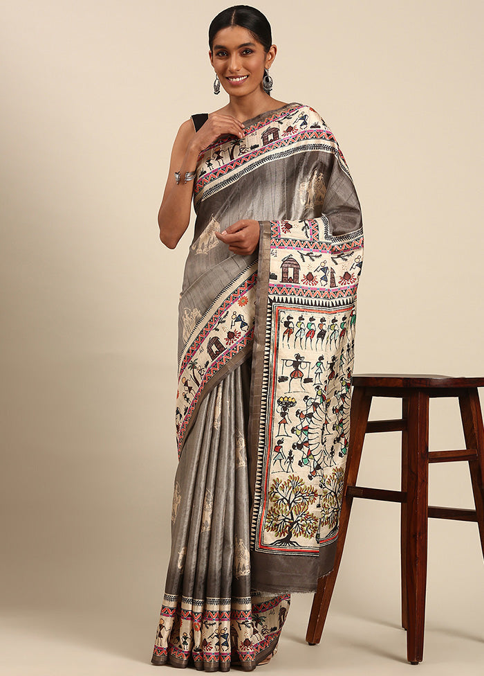 Grey Cotton Saree With Blouse Piece