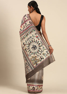 Grey Cotton Saree With Blouse Piece