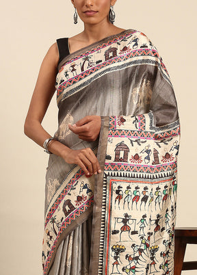 Grey Cotton Saree With Blouse Piece