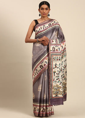 Grey Cotton Saree With Blouse Piece