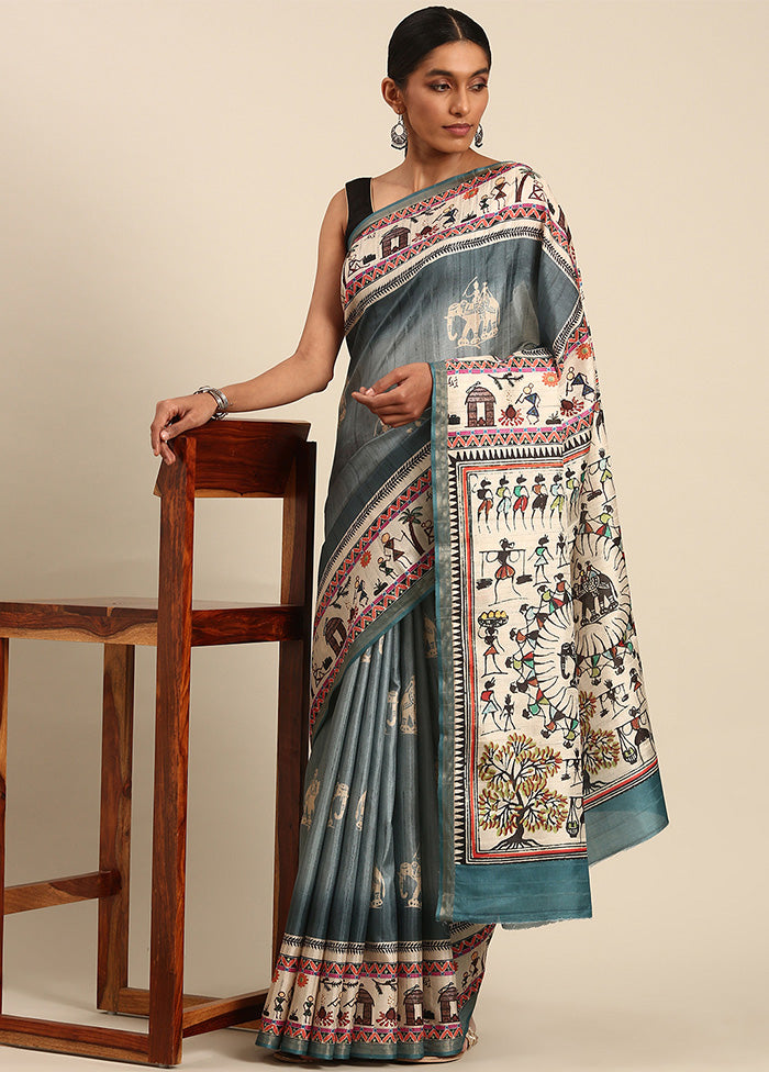 Grey Cotton Saree With Blouse Piece