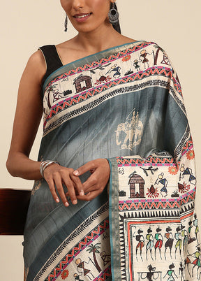 Grey Cotton Saree With Blouse Piece