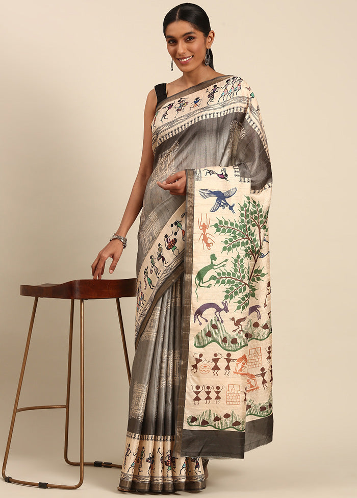 Grey Cotton Saree With Blouse Piece