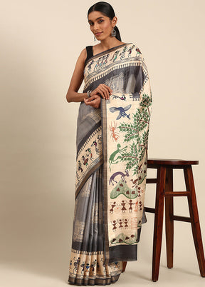 Grey Cotton Saree With Blouse Piece