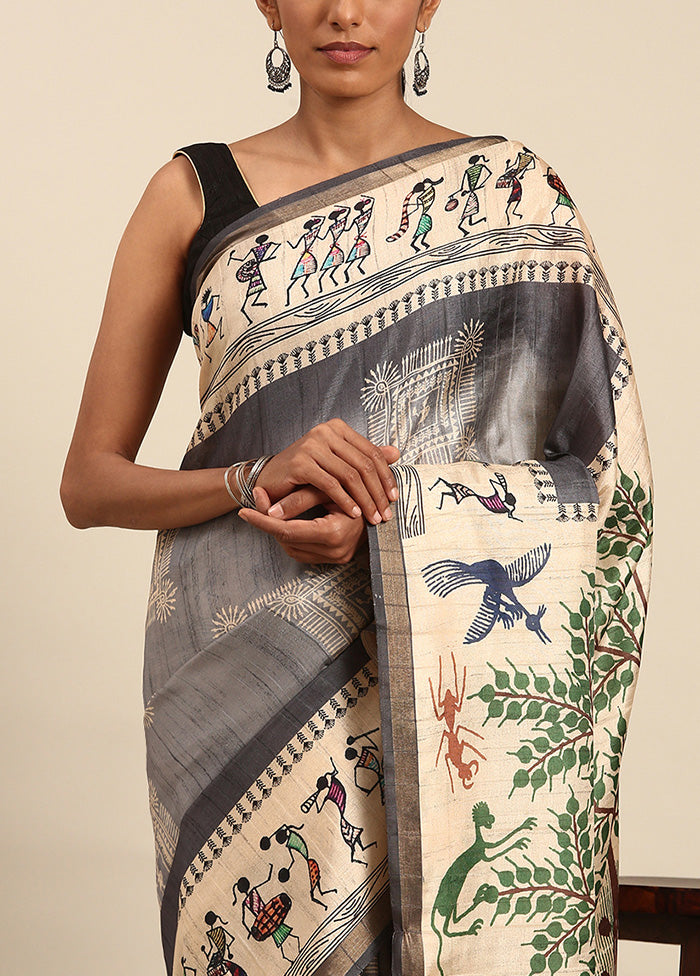 Grey Cotton Saree With Blouse Piece