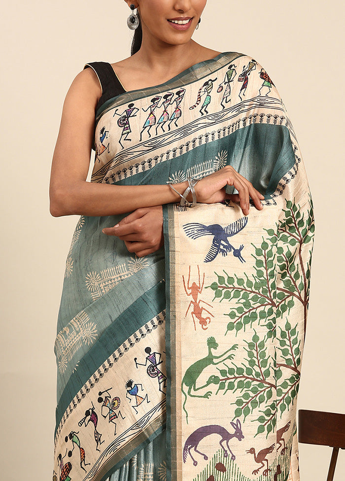 Green Cotton Saree With Blouse Piece