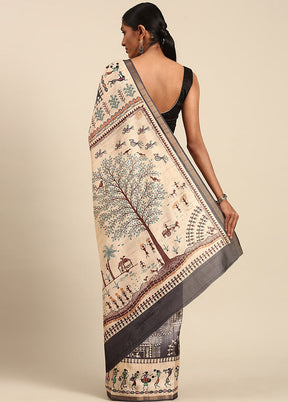 Grey Cotton Saree With Blouse Piece