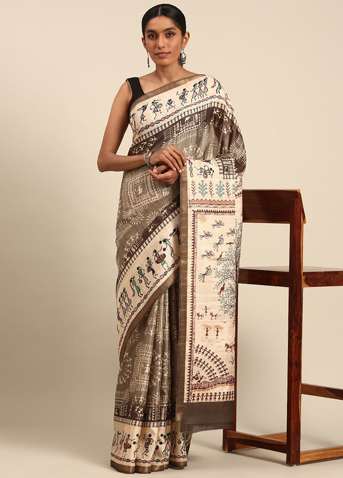 Cream Cotton Saree With Blouse Piece