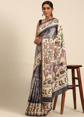 Grey Cotton Saree With Blouse Piece