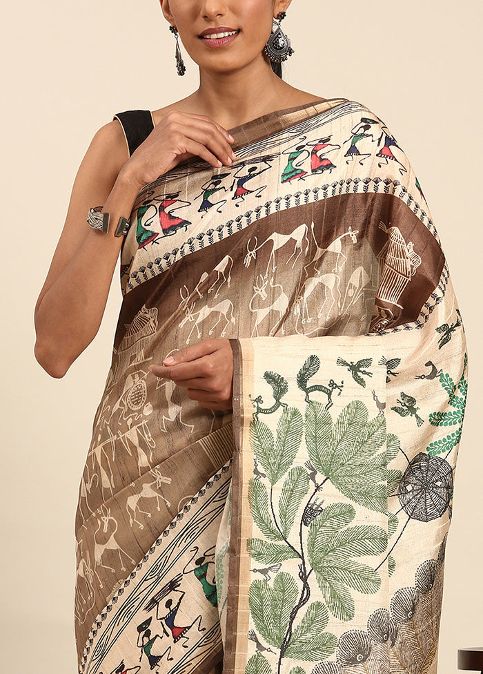 Cream Cotton Saree With Blouse Piece