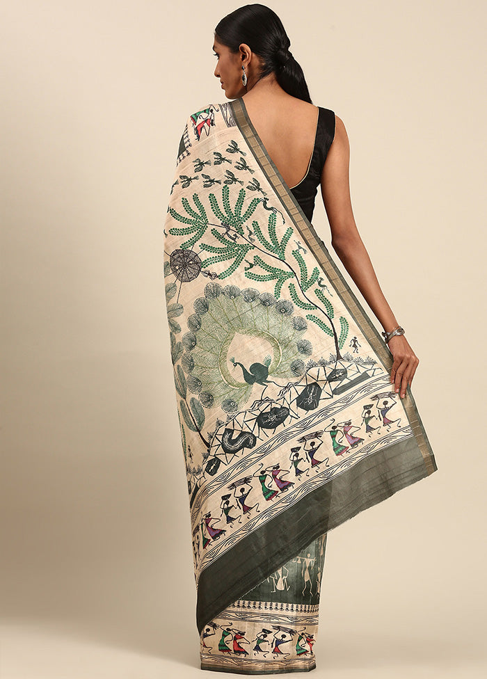 Grey Cotton Saree With Blouse Piece