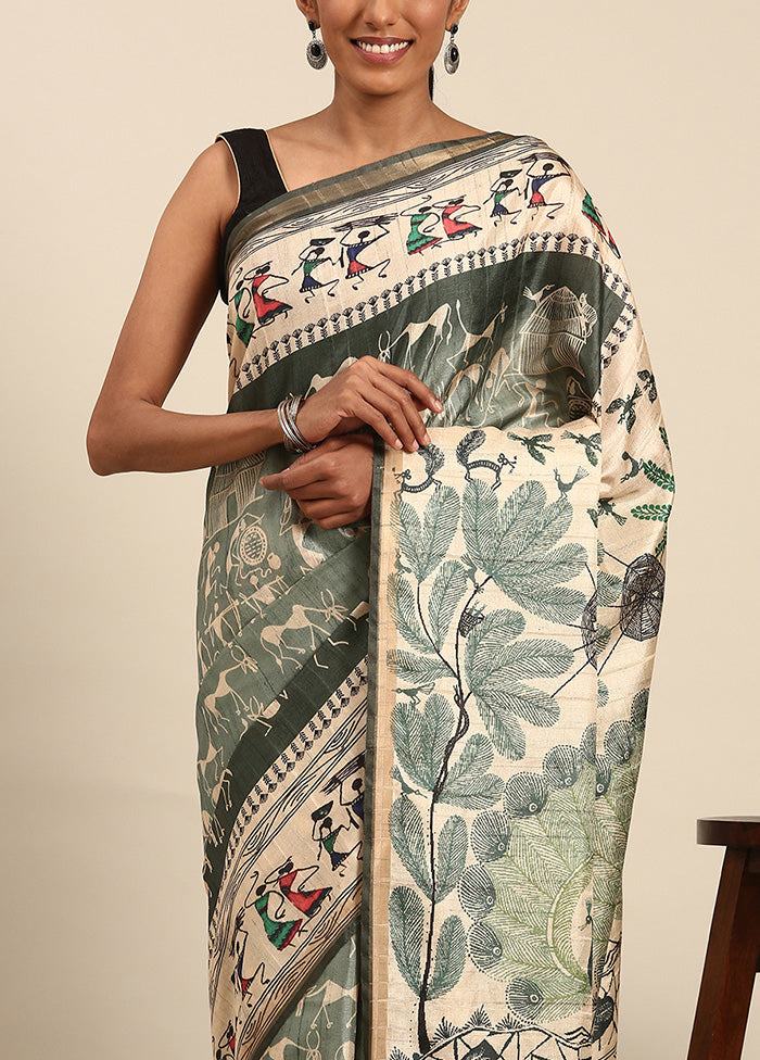 Grey Cotton Saree With Blouse Piece