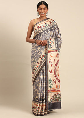 Grey Cotton Saree With Blouse Piece