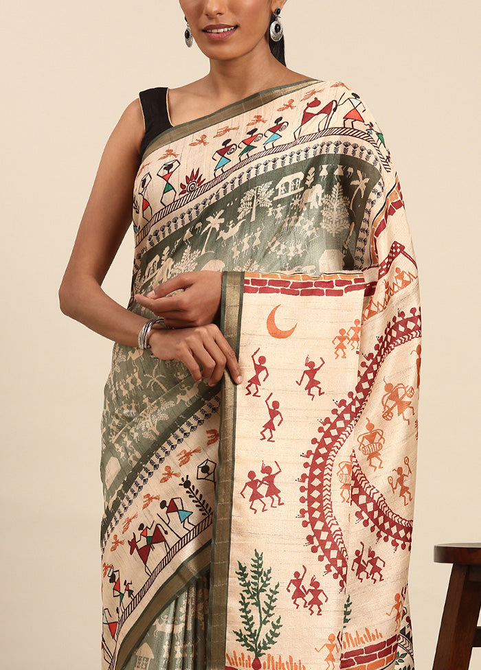 Grey Cotton Saree With Blouse Piece