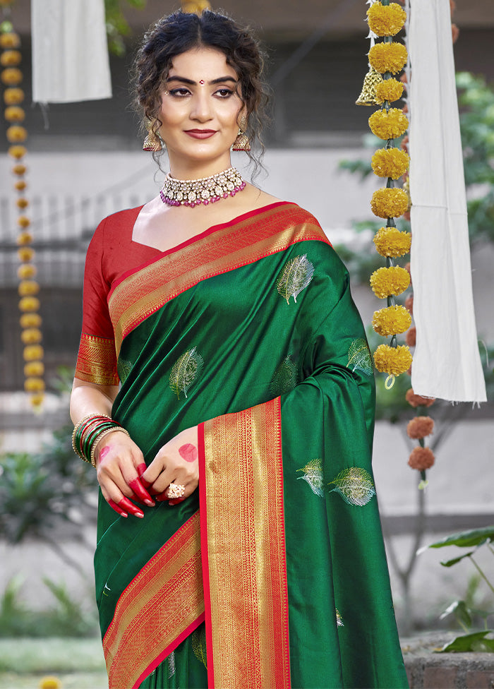 Dark Green Dupion Silk Saree With Blouse Piece