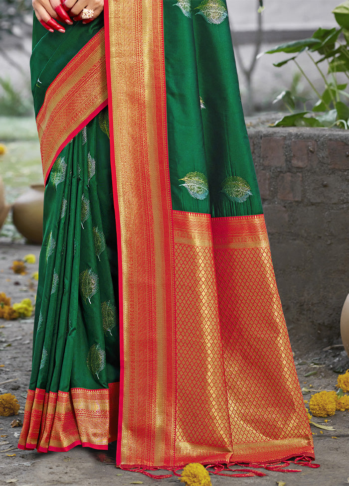 Dark Green Dupion Silk Saree With Blouse Piece