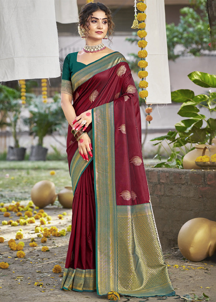 Maroon Dupion Silk Saree With Blouse Piece