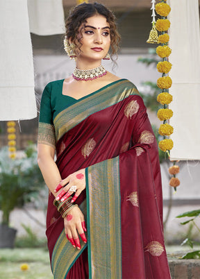 Maroon Dupion Silk Saree With Blouse Piece