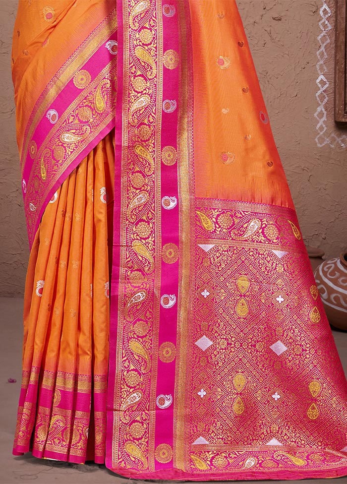 Orange Dupion Silk Saree With Blouse Piece