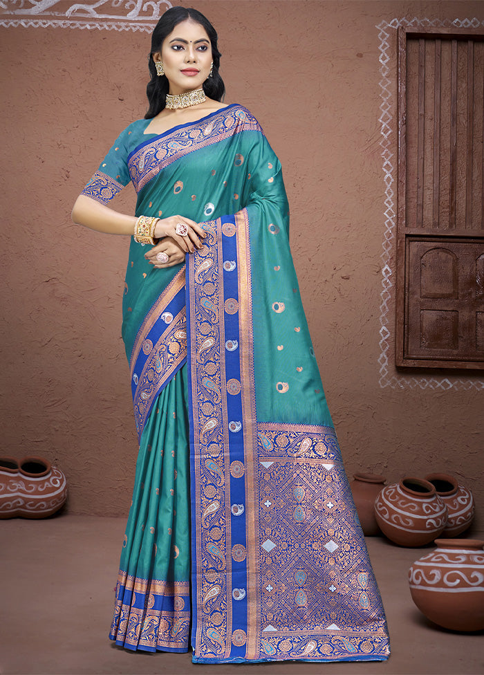 Sky Blue Dupion Silk Saree With Blouse Piece