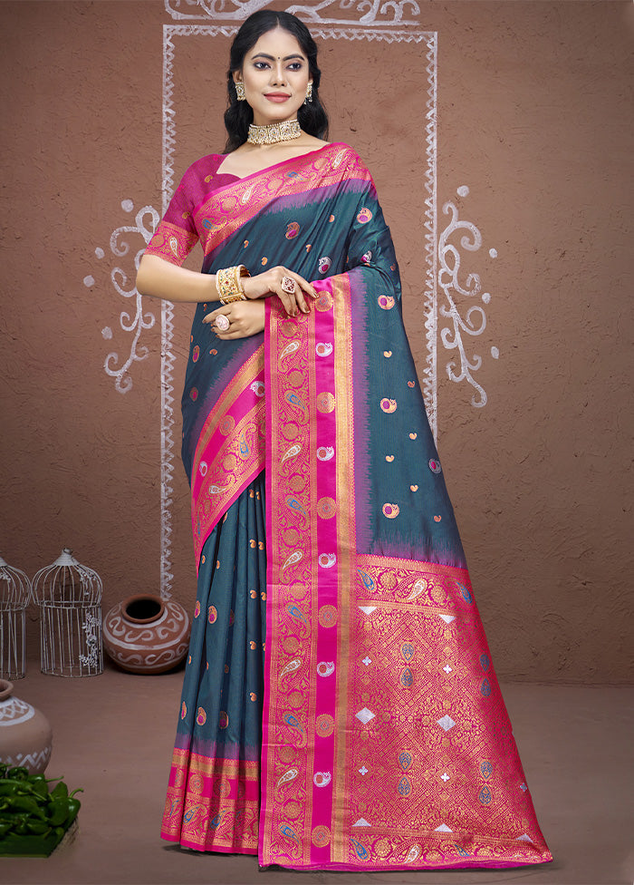 Rama Dupion Silk Saree With Blouse Piece