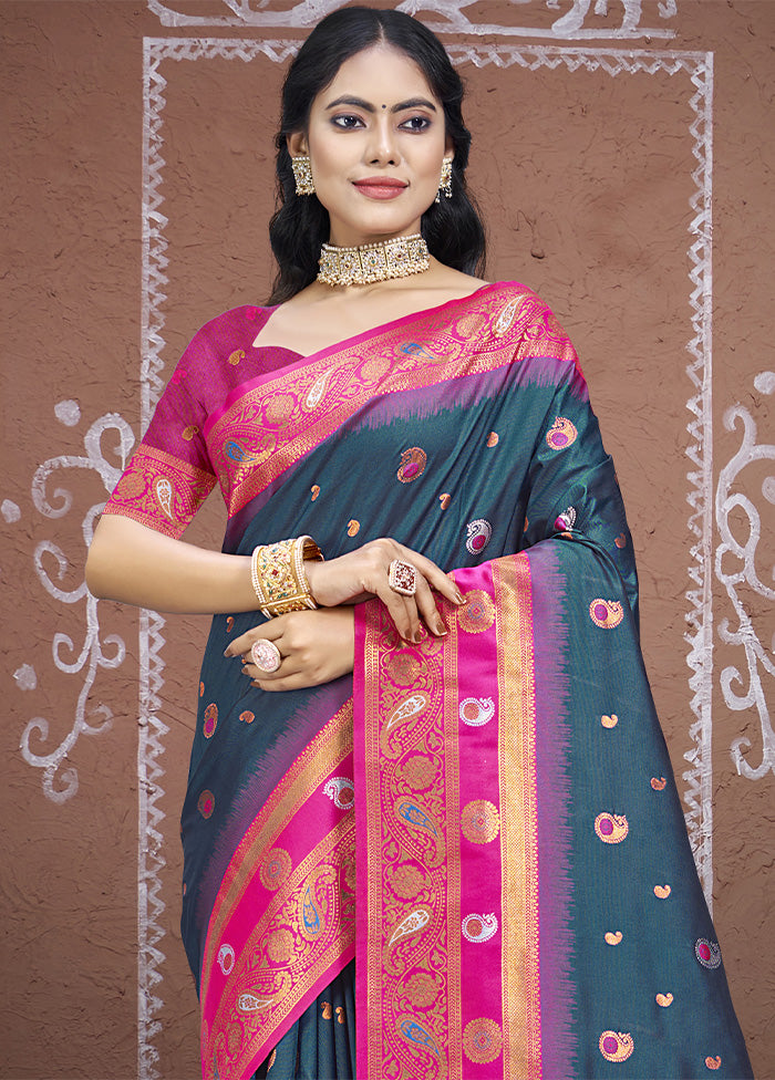 Rama Dupion Silk Saree With Blouse Piece