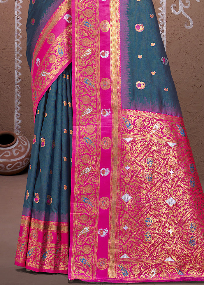 Rama Dupion Silk Saree With Blouse Piece