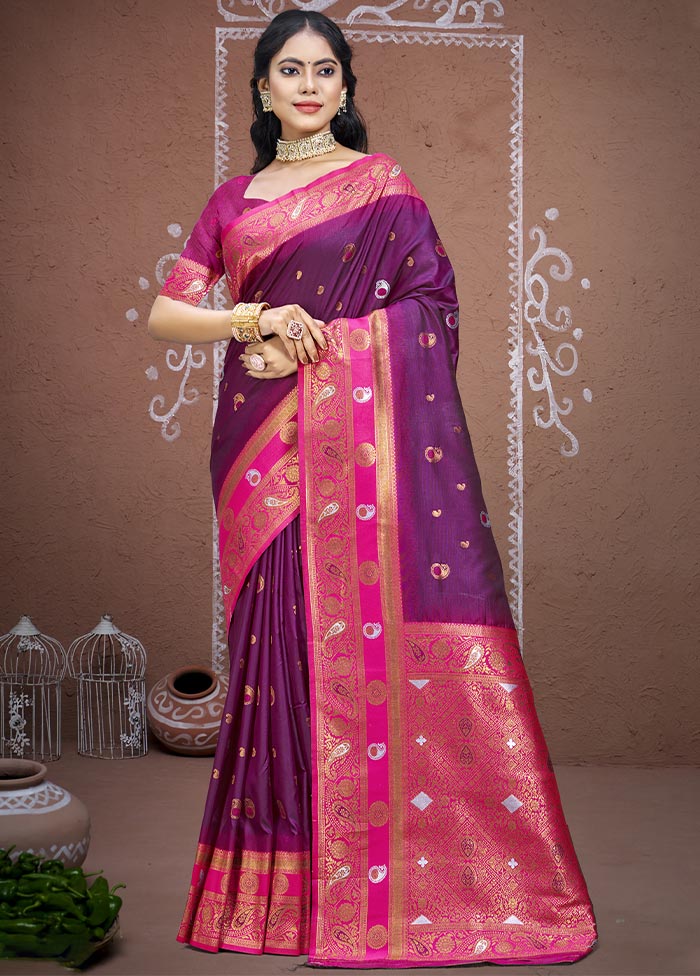 Wine Dupion Silk Saree With Blouse Piece