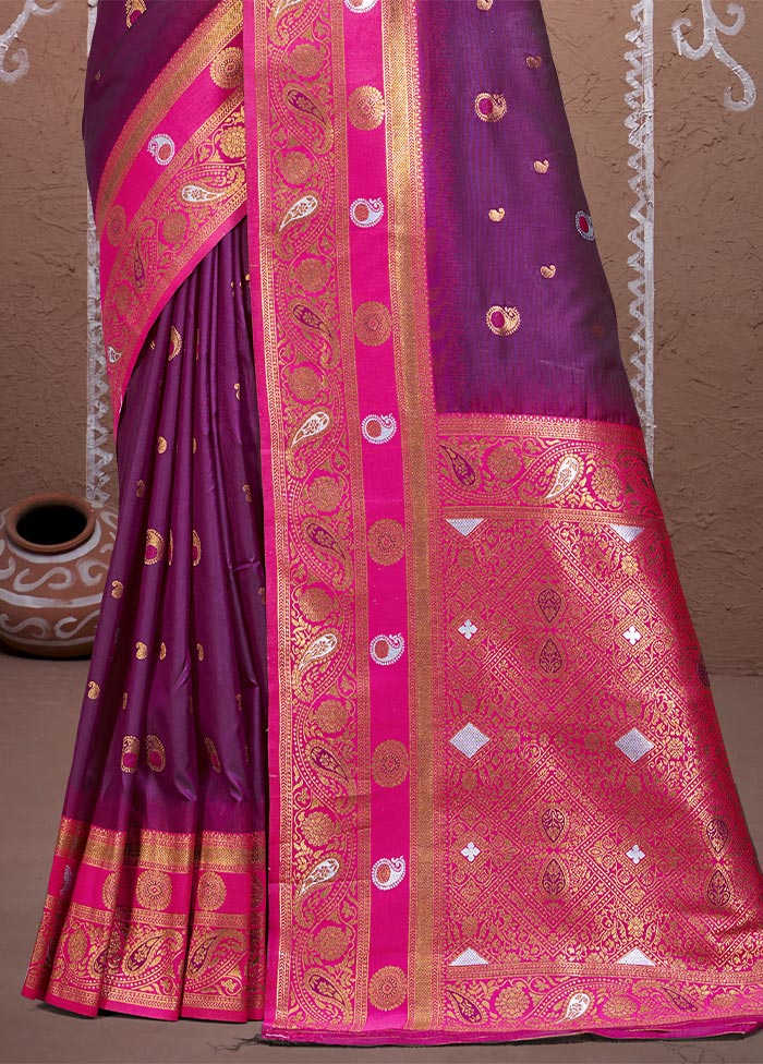 Wine Dupion Silk Saree With Blouse Piece