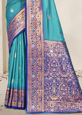 Sky Blue Dupion Silk Saree With Blouse Piece