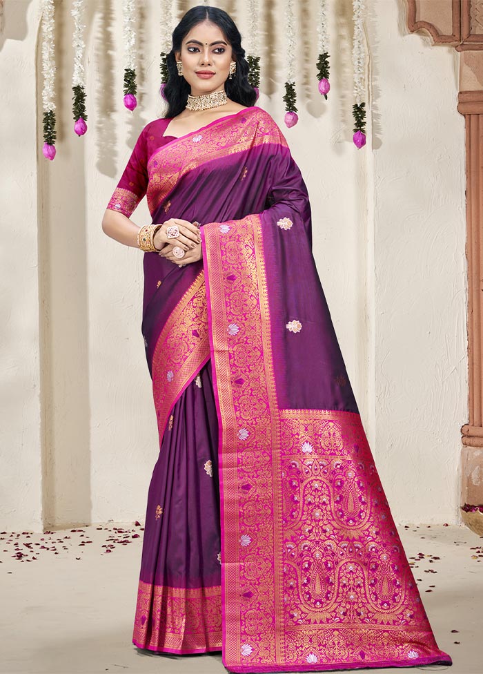 Wine Dupion Silk Saree With Blouse Piece