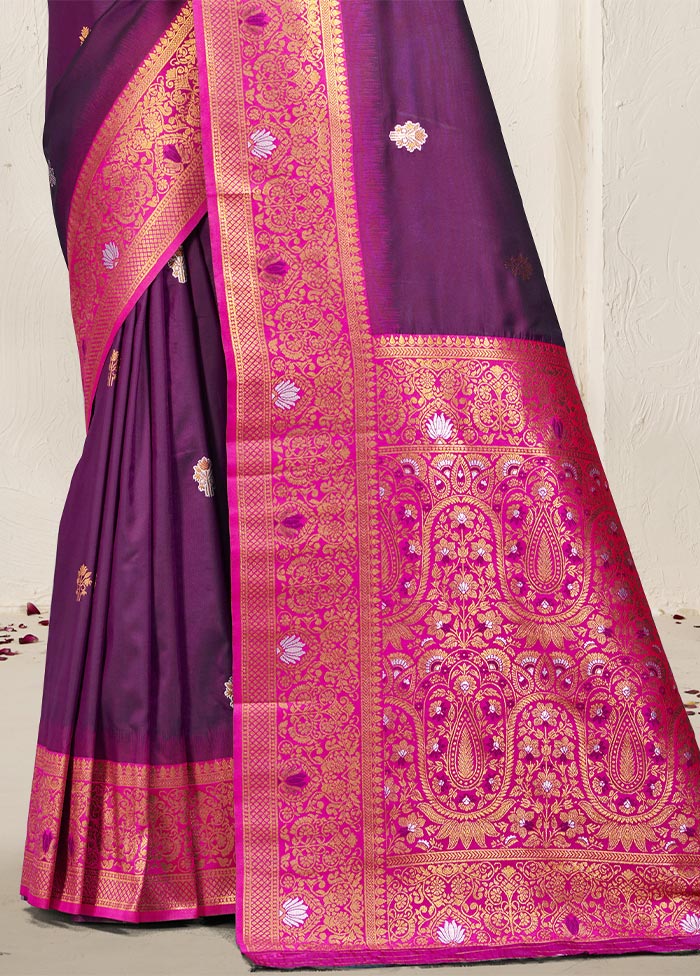 Wine Dupion Silk Saree With Blouse Piece