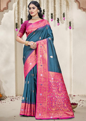 Rama Dupion Silk Saree With Blouse Piece